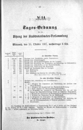 Tages-Ordnung No. 14 (124-134), 10. Oktober 1917