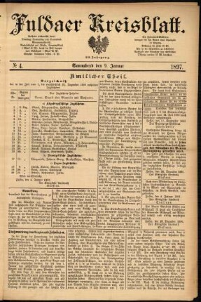 Erste Ausgabe vom Samstag, den 09. Januar 1897.