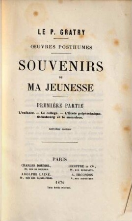 Oeuvres posthumes : Souvenirs de ma jeunesse, 1