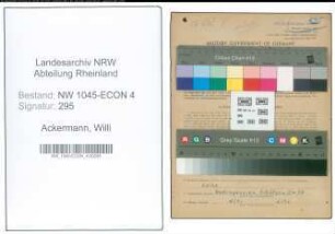 Entnazifizierung Willi Ackermann , geb. 23.02.1901 (Beifahrer)