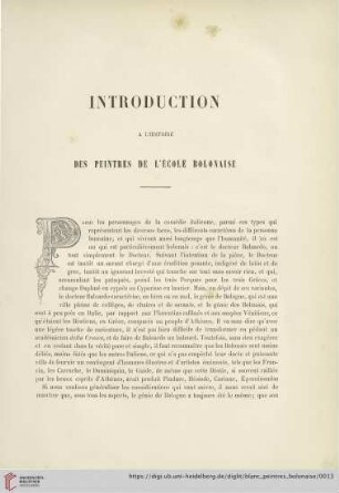 Introduction à l'histoire des peintres de l'école Bolonaise