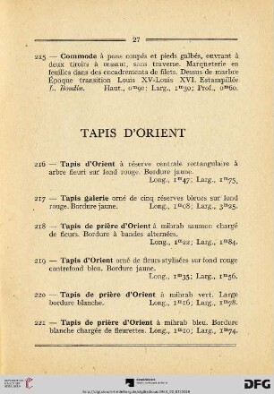 Tapis d'Orient (Nr. 216-226)