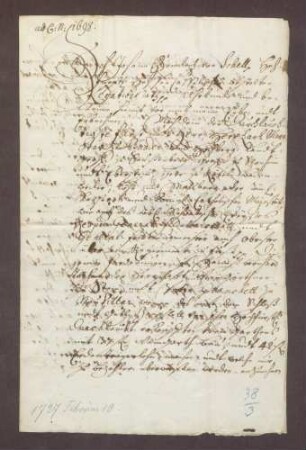 Johann Friedrich von Schell cedirt an Markgraf Carl III. Wilhlem von Baden-Durlach einen Morgen Weingarten zu Bauschlott