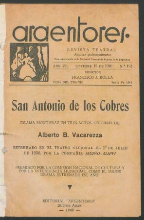 1940019300: San Antonio de los Cobres : drama montaraz en tres actos