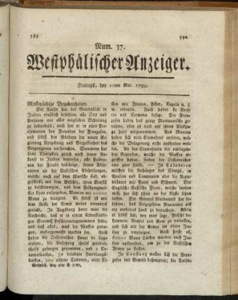 Num. 37. Freitags, den 10ten Mai. 1799