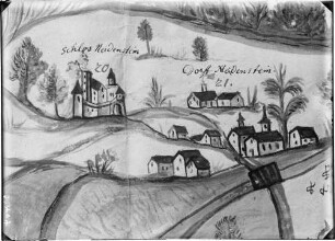 Neidenstein Zeichnung - Postkarte Plan der Burg Neidenstein und des Dorfes