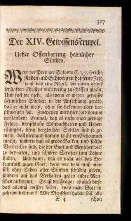 Der XIV. Gewissensscrupel. Ueber Offenbarung heimlicher Sünden