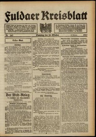 Erste Ausgabe vom Samstag, den 20. Oktober 1917.