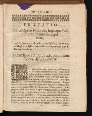 Praefatio Totis Operis Naturam, hujusque Editionis additamenta exponens ...