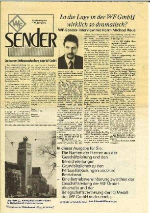 Betriebszeitung WF-Sender Sondernummer Juli 1990