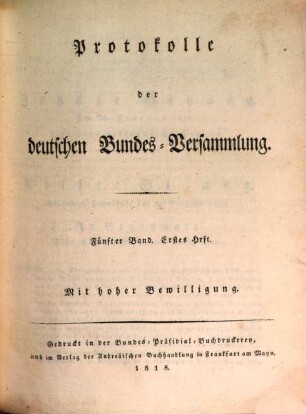 Protokolle der Deutschen Bundesversammlung. [Teilausgabe]. 5. 1818