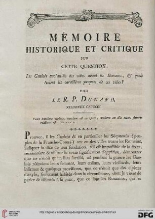 Mémoire historique et critique sur cette question: [...]
