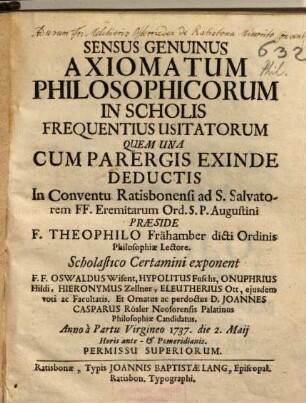 Sensus Genuinus Axiomatum Philosophicorum In Scholis Frequentius Usitatorum