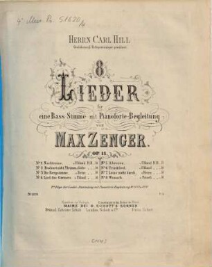 8 Lieder : für 1 Bass-Stimme mit Pianoforte-Begl. ; op. 11
