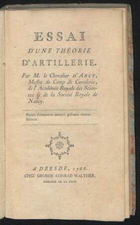 Essai D'Une Théorie D'Artillerie