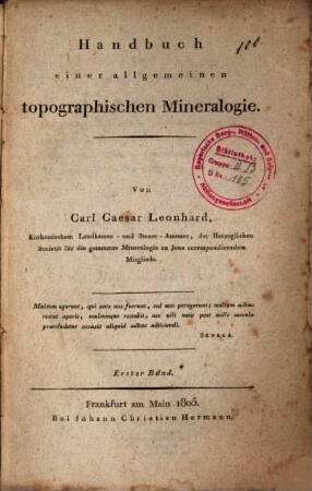 Handbuch einer allgemeinen topographischen Mineralogie. 1