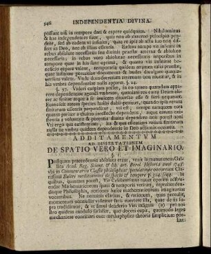 Additamentum Ad Dissertationem De Spatio Vero Et Imaginario.