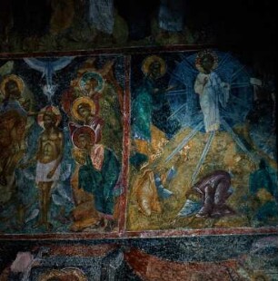 Kloster Valsamonero, Kirche Agios Fanourios, Inneres, Fresko, Taufe und Verklärung Christi