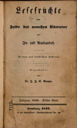 Lesefrüchte vom Felde der neuesten Literatur des In- und Auslandes. 1849,3