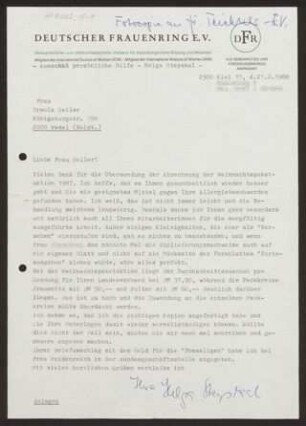 Brief von Helga Steyskal an Ursula Seiler