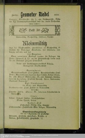 Heft 30. Kleinmiltitz. Großmiltitz. Schönau. Lausen