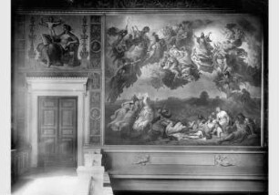 Blick auf die Wandbilder von Wilhelm von Kaulbach "Die Hunnenschlacht" und "Die Wissenschaft" im Haupttreppenhaus des Neuen Museums