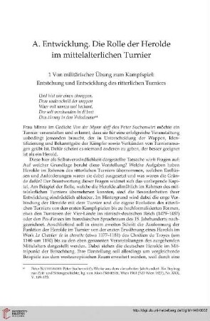 A. Entwicklung. Die Rolle der Herolde im mittelalterlichen Turnier