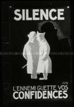 Foto eines französischen Propagandaplakates mit Warnung vor Spionage