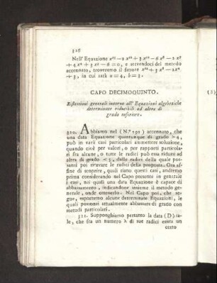 Capo Decimoounito. Riflessioni generali intorno all´Equazioni algebraiche determinate riducibili ad altre di grado inferiore.