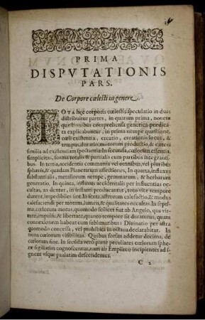 Prima Disputationis Pars. De Corpore coelesti in genere.
