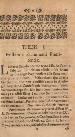 Thesis I. Existentia sacramenti pœnitentiæ.