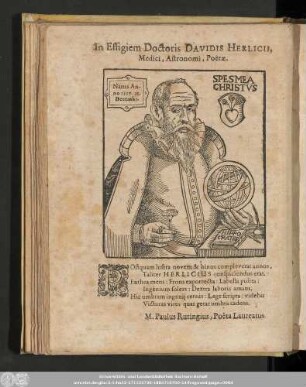In Effigiem Doctoris Davidis Herlicii, Medici, Astronomi, Poetae.