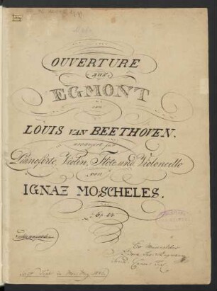 Egmont. Ouvertüre. Arr.; pf, fl, vl, vlc; LvBWV op. 84; KinB 84; op.84