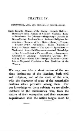 INSTITUTIONS, ARTS, AND CUSTOMS, OF THE ISLANDERS
