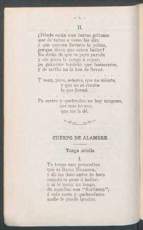 Cuerpo de alambre : Tango criollo