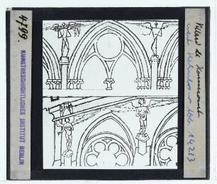Honnecourt, Bauhüttenbuch (Paris BnF Ms. fr. 19093) : Details von fol. 31v (oben) und 31r (unten)