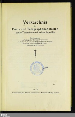 Verzeichnis der Post- und Telegraphenanstalten in der Tschechoslowakischen Republik