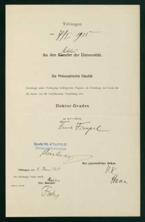 Antrag der Venia legendi (08.01.1915)