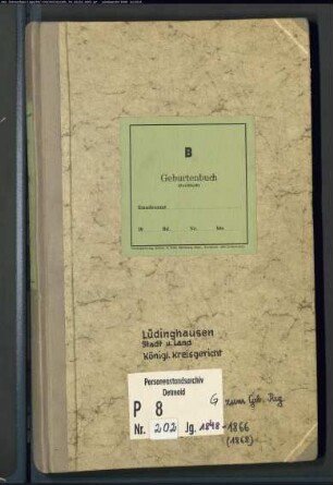 Protokollakten des Kreisgerichts Lüdinghausen mit den Orten Ascheberg, Bockum, Bork, Drensteinfurt, Herbern, Lüdinghausen, Olfen, Selm, Senden, Seppenrade, Walstedde (Juden G 1848-1866)