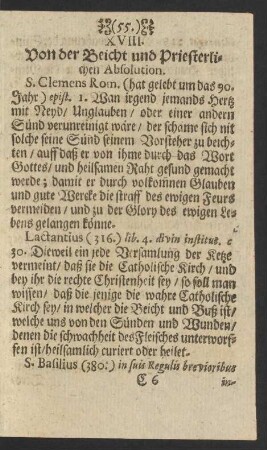 XVIII. Von der Beicht und Priesterlichen Absolution.