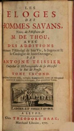 Les Eloges Des Hommes Savans, 2