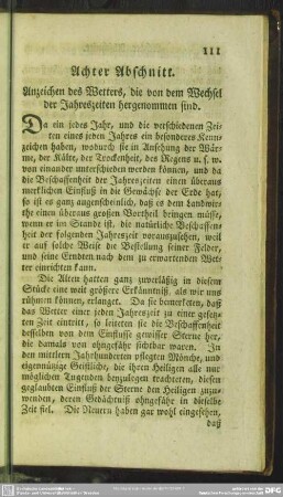 Achter Abschnitt. Anzeichen des Wetters, die von dem Wechsel der Jahreszeiten hergenommen sind