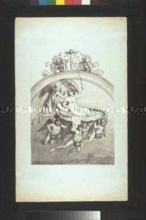 Karikatur der Revolution 1848/1849 auf Ludwig I. von Bayern und Lola Montez - Ludwig als schirmender Amor
