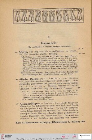 II. Inkunabeln (Nr. 94 - 131)