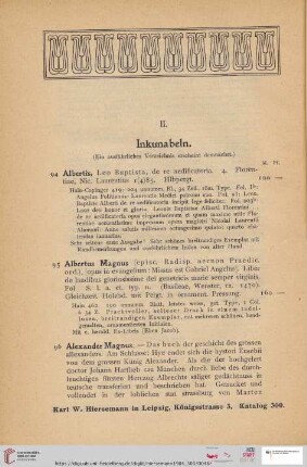 II. Inkunabeln (Nr. 94 - 131)