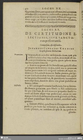 Locus XX. De Certitudine Electionis, Sive Sanctorum perseverantia[e]