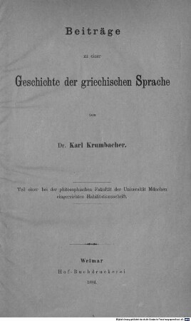 Beiträge zu einer Geschichte der griechischen Sprache