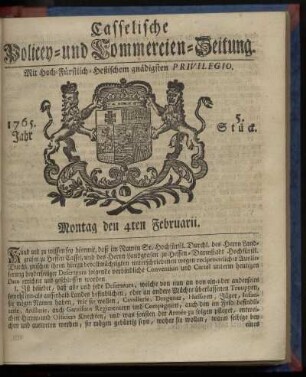 5. Stueck, Montag den 4ten Februarii 1765