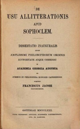 De usu allitterationis apud Sophoclem : Diss. inaug.