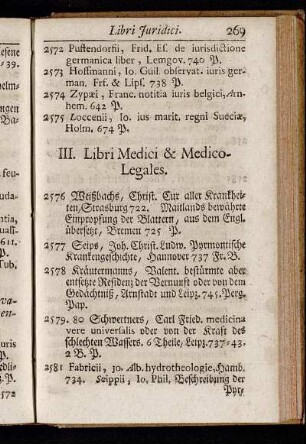 III. Libri Medici & Medico-Legales.